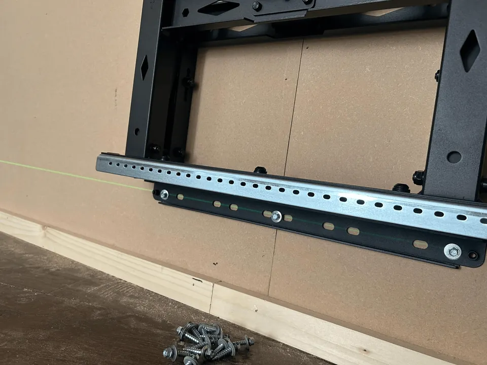 Video-wall mounting brackets during the installation at The MAC